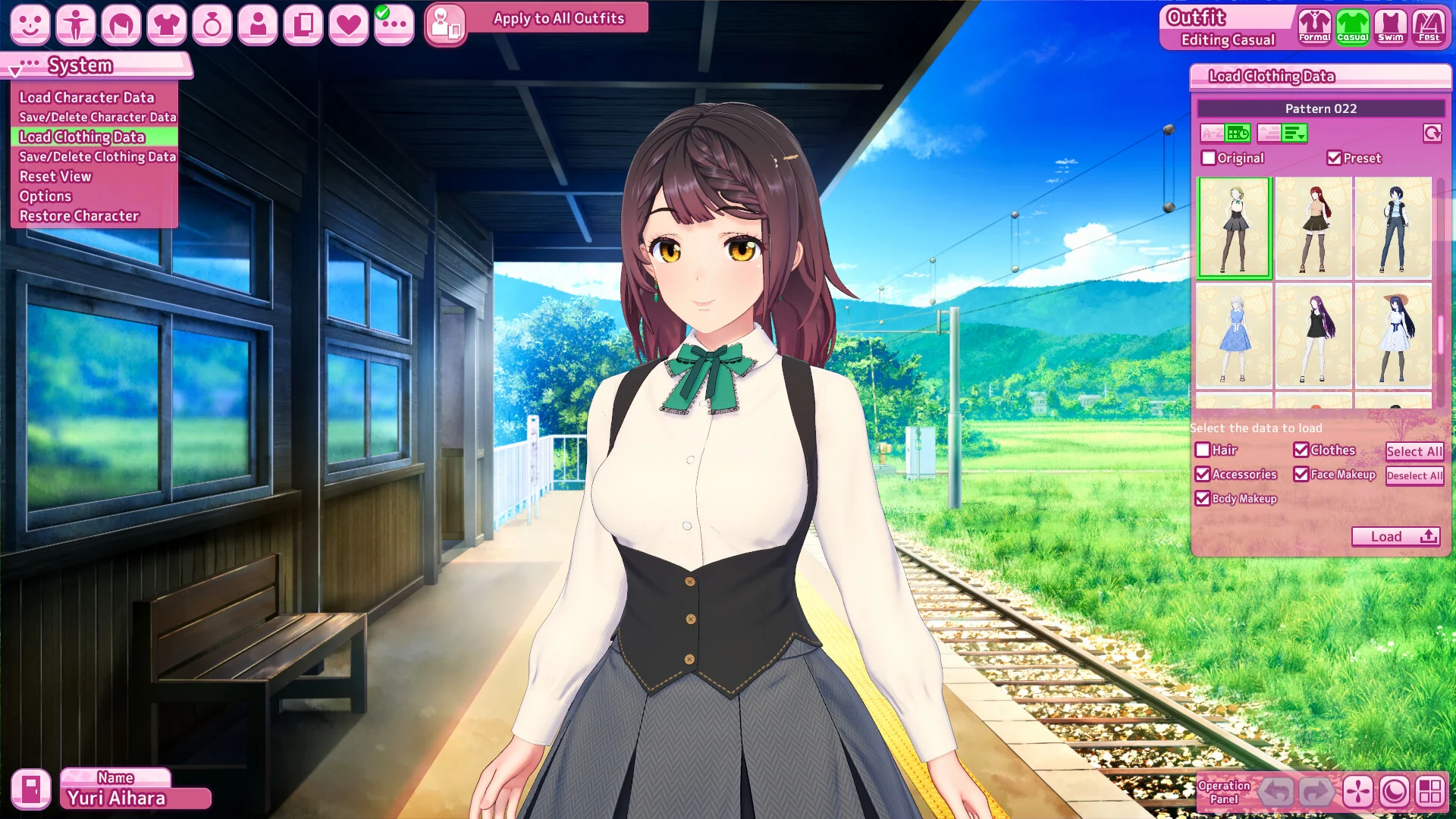 角色创建界面中的校园角色与服装选择面板